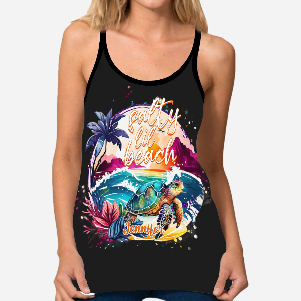 Salty Lil' Beach - Personalized Turtle Cross Tank Top