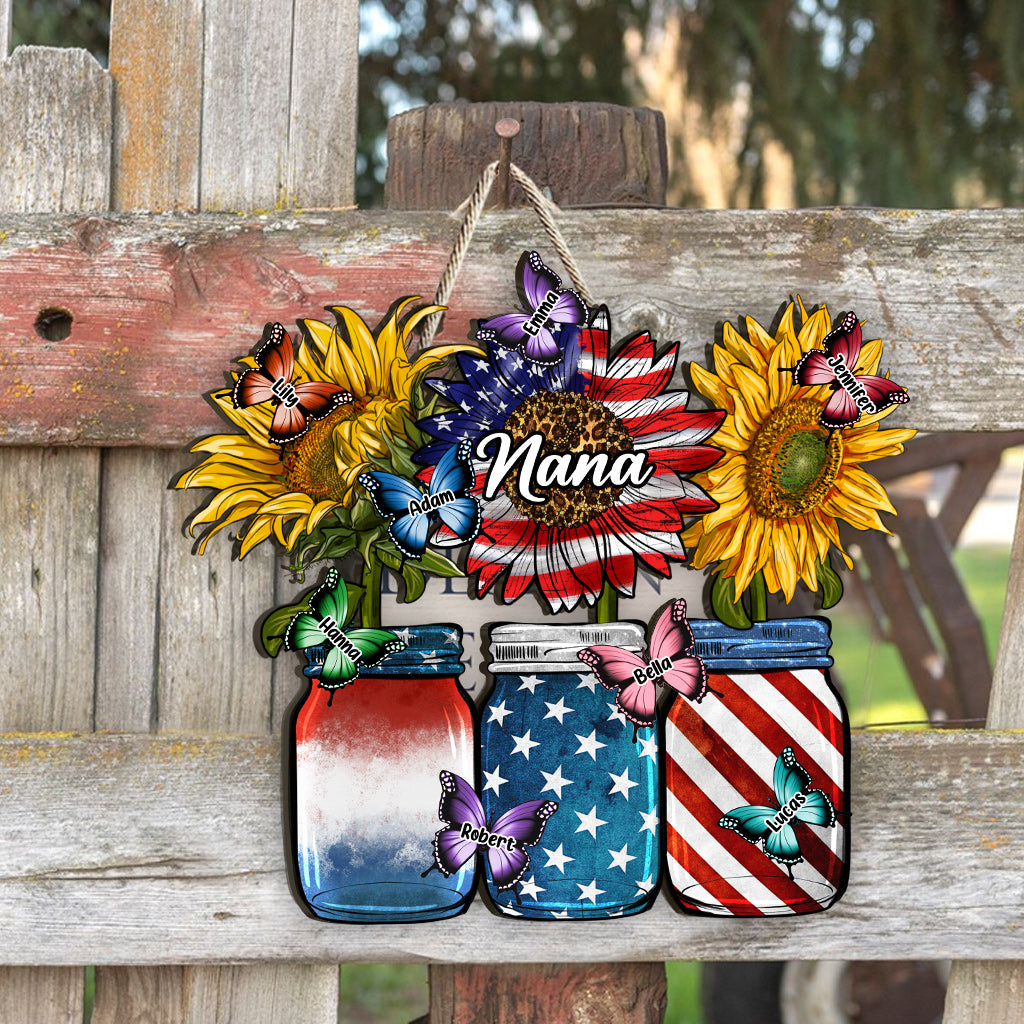 Red White Blue American Nana Mama Any Title - Personalized Grandma Custom Shaped Wood Sign