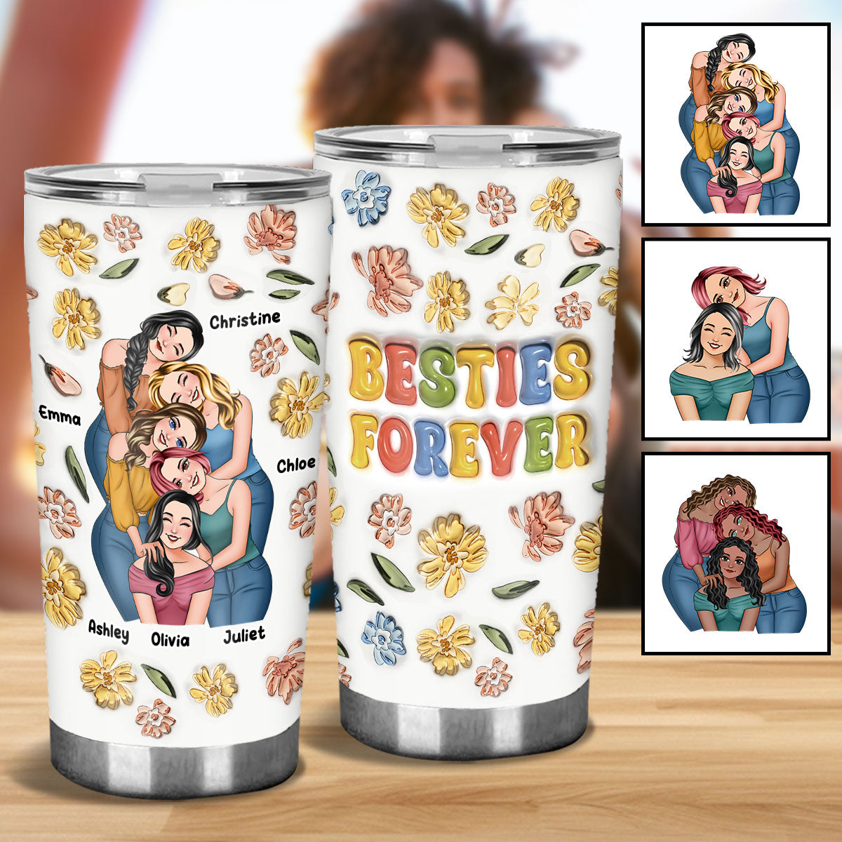 Besties Forever Floral Style - Personalized Bestie Tumbler