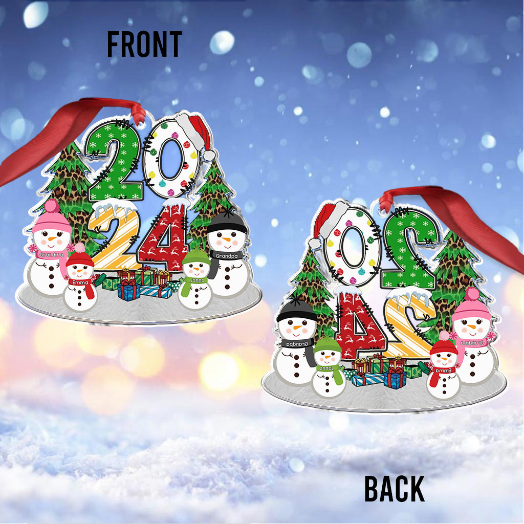 Lovely Snowman Grandkids - Personalized Grandma Custom Shaped Ornament