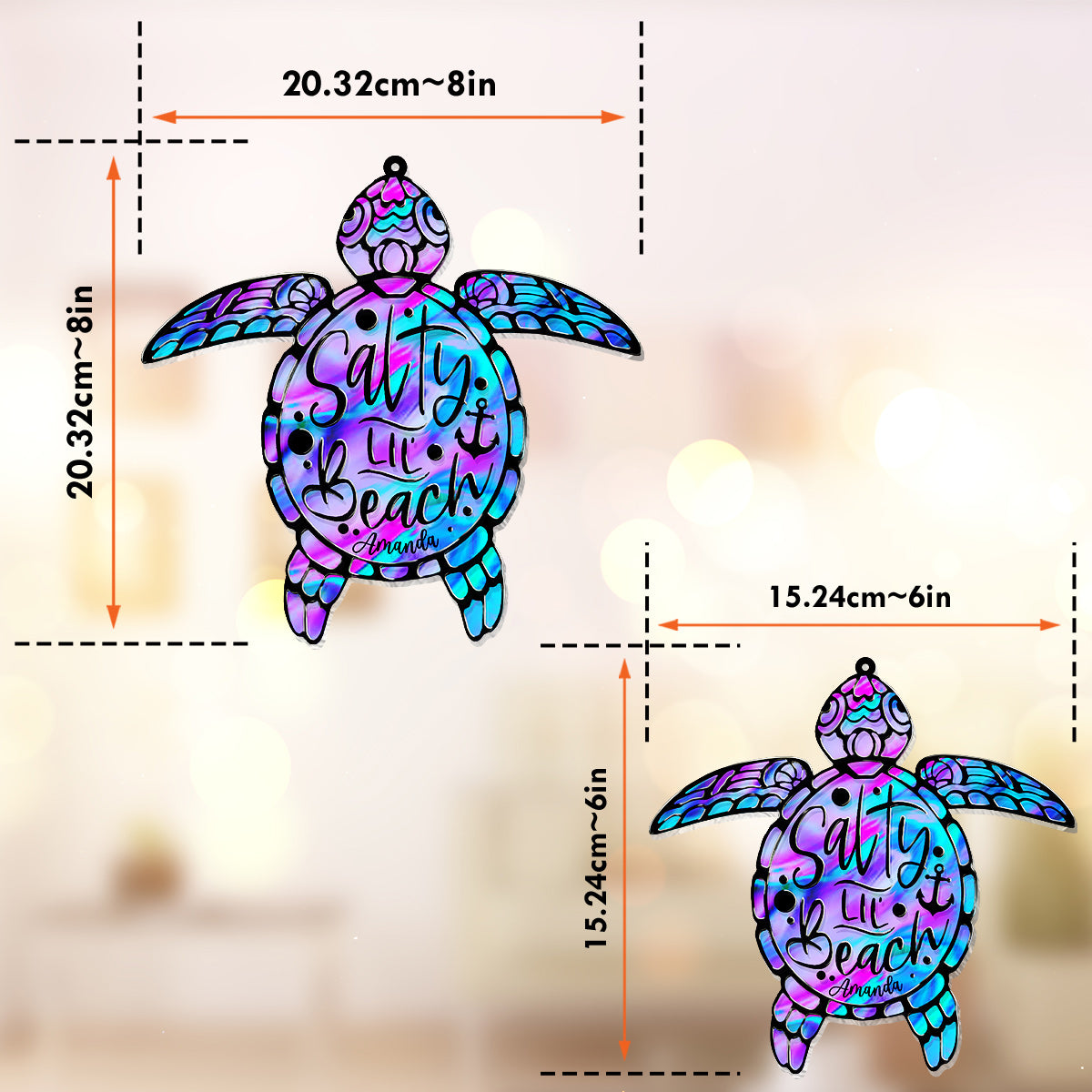 Salty Lil' Beach - Personalized Turtle Window Hanging Suncatcher Ornament