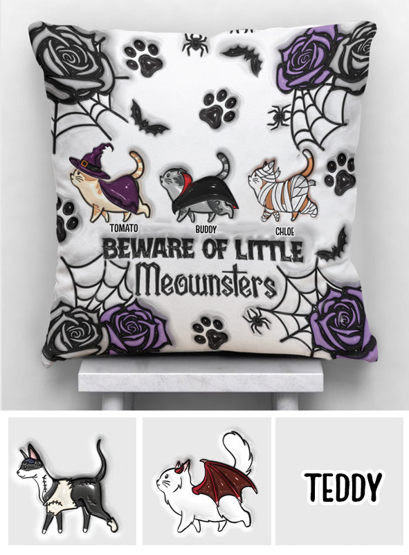 Beware Of Little Meownsters - Personalized Cat Throw Pillow