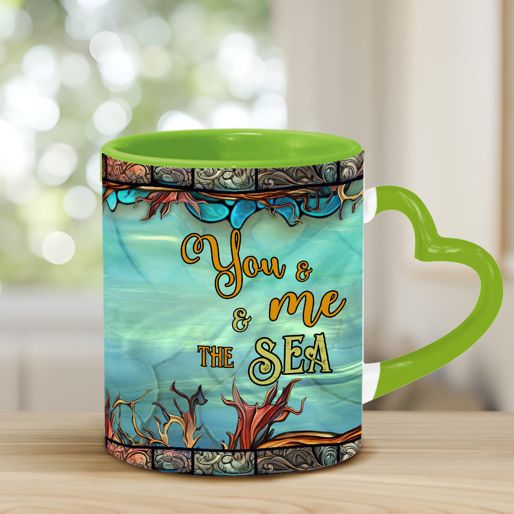 You And Me And The Sea - Personalized Turtle Heart Handle Mug
