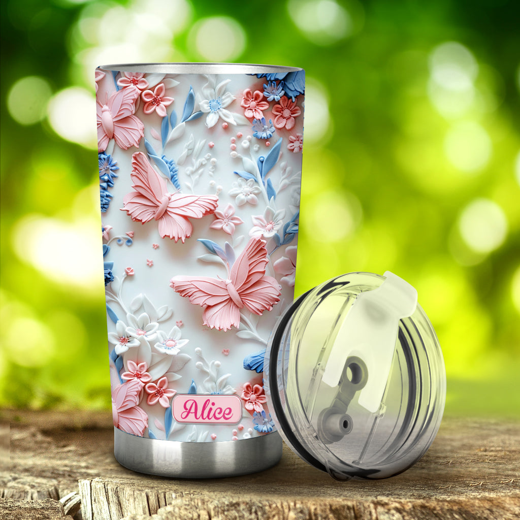 Pink And Blue Butterflies - Personalized Butterfly Tumbler