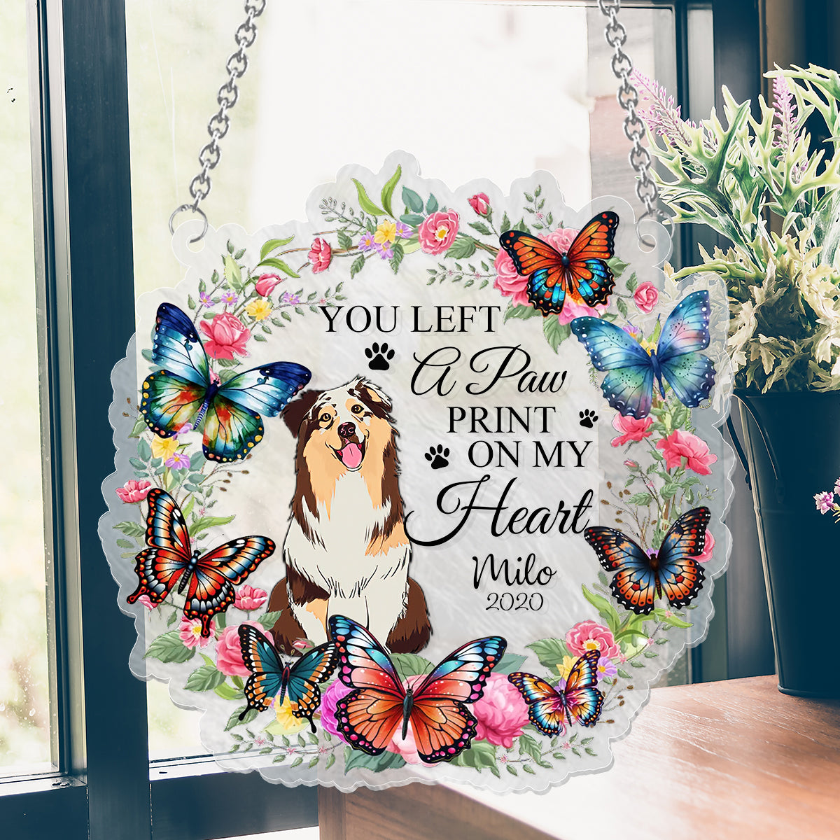 You Left A Paw Print On My Heart - Personalized Dog Window Hanging Suncatcher Ornament
