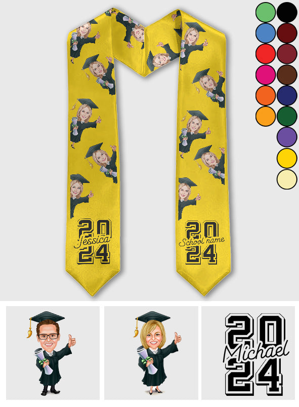 Caricature Funny Character - Personalized Graduation Graduation Stole