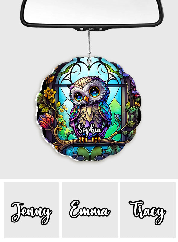Chouette mignonne en vitrail - Ornement de voiture personnalisé en forme de hibou - Décoration de voiture sur mesure