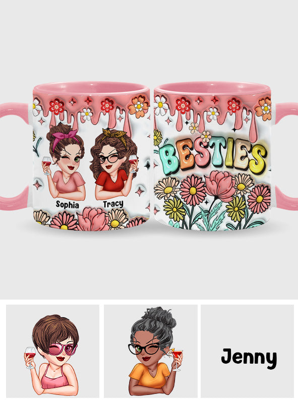 Besties Forever Floral - Personalized Bestie Accent Mug