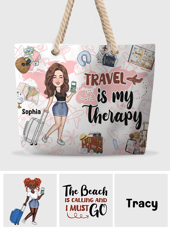 Voyager, c'est ma thérapie - Sac de plage de voyage personnalisé