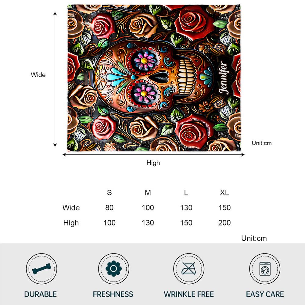 Roses And Skull - Personalized Skull Blanket