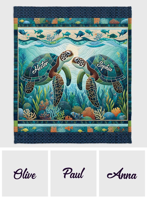 You & Me And The Sea - Personalized Turtle Blanket