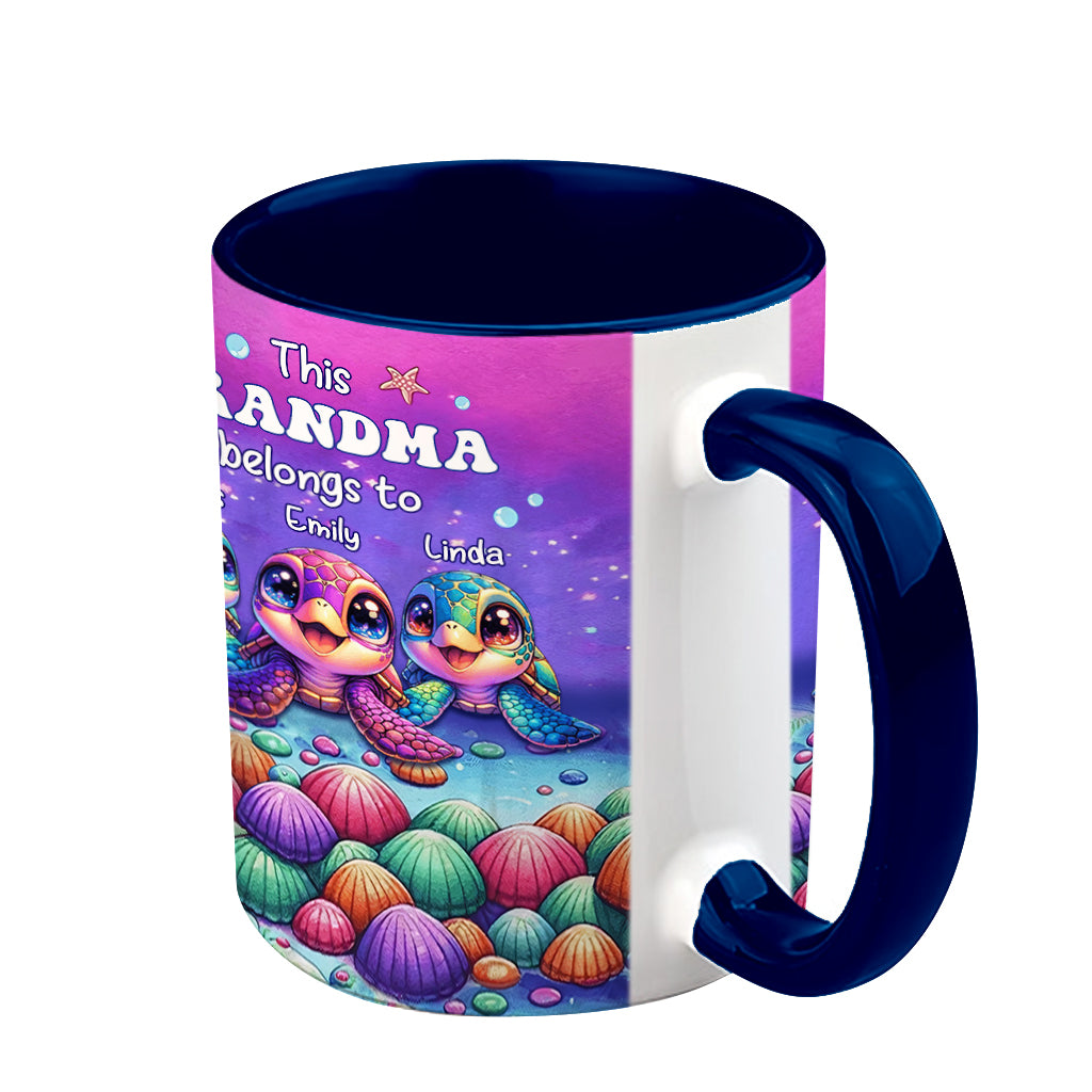 This Grandma Belongs To Sea Turtle Version - Personalized Grandma Accent Mug