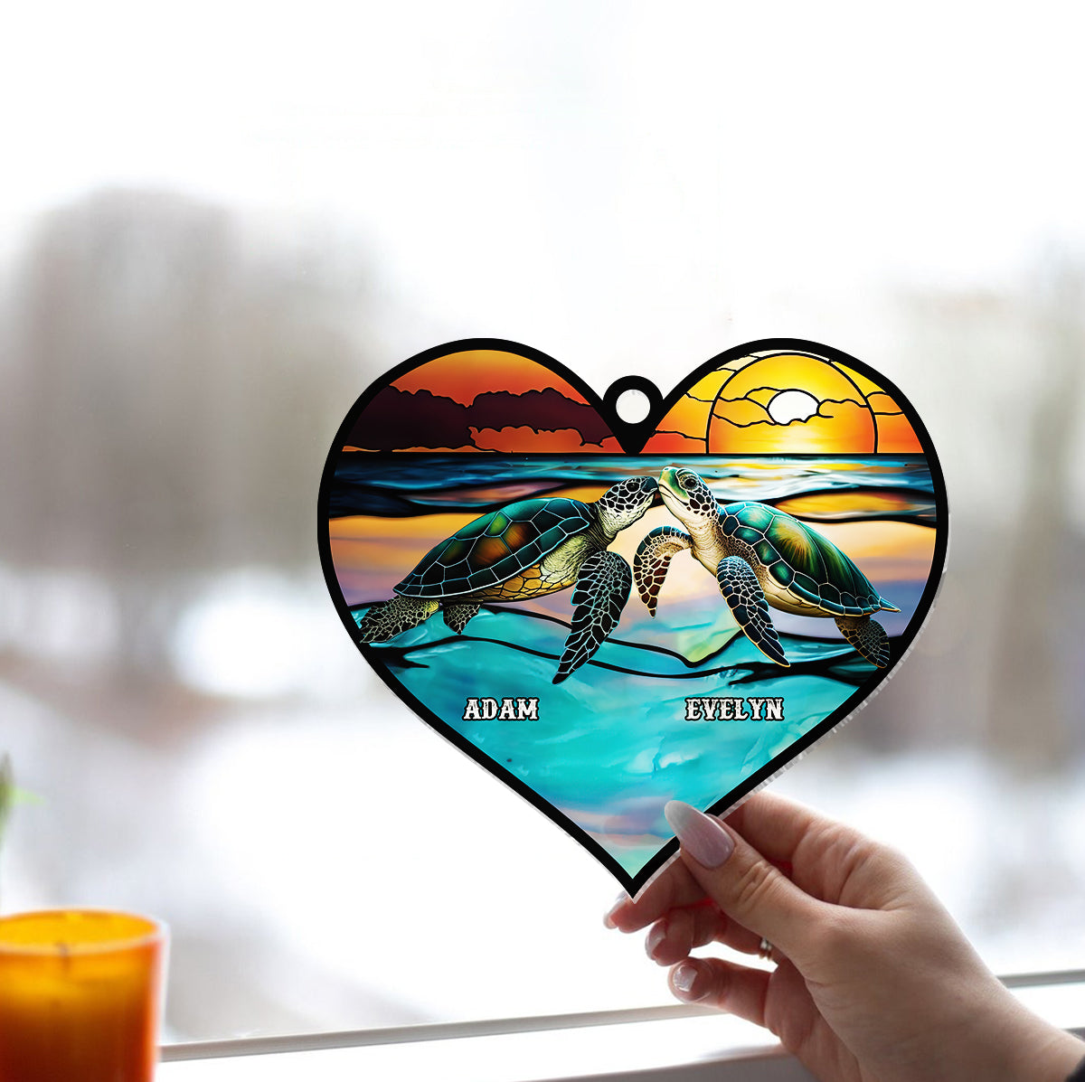 I Love You To The Beach And Back - Personalized Turtle Window Hanging Suncatcher Ornament