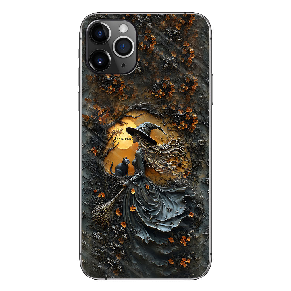 Beautiful Witch & Her Black Cat - Personalized Witch Phone Case