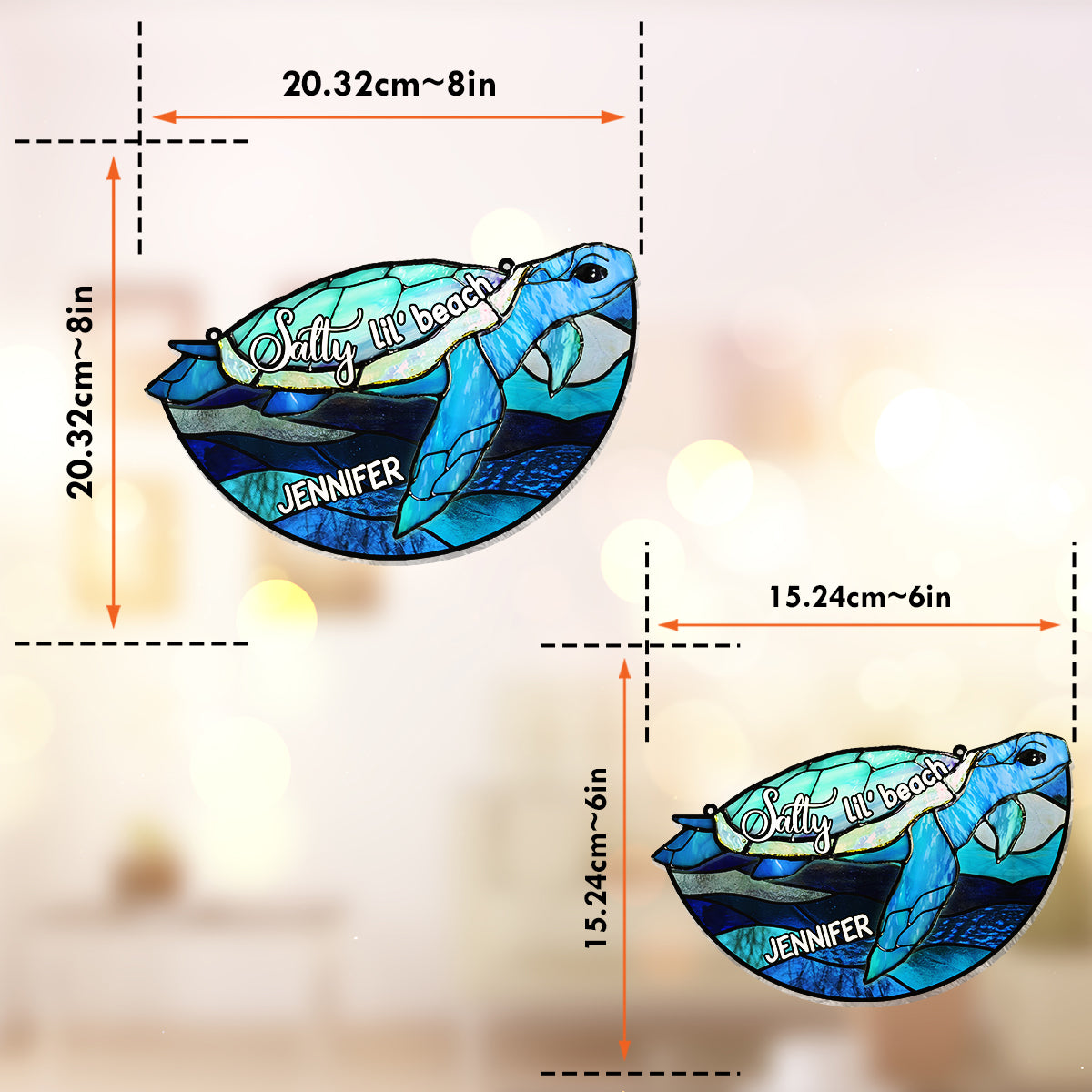 Salty Lil' Beach Blue Ocean Summer Vibes - Personalized Turtle Window Hanging Suncatcher Ornament