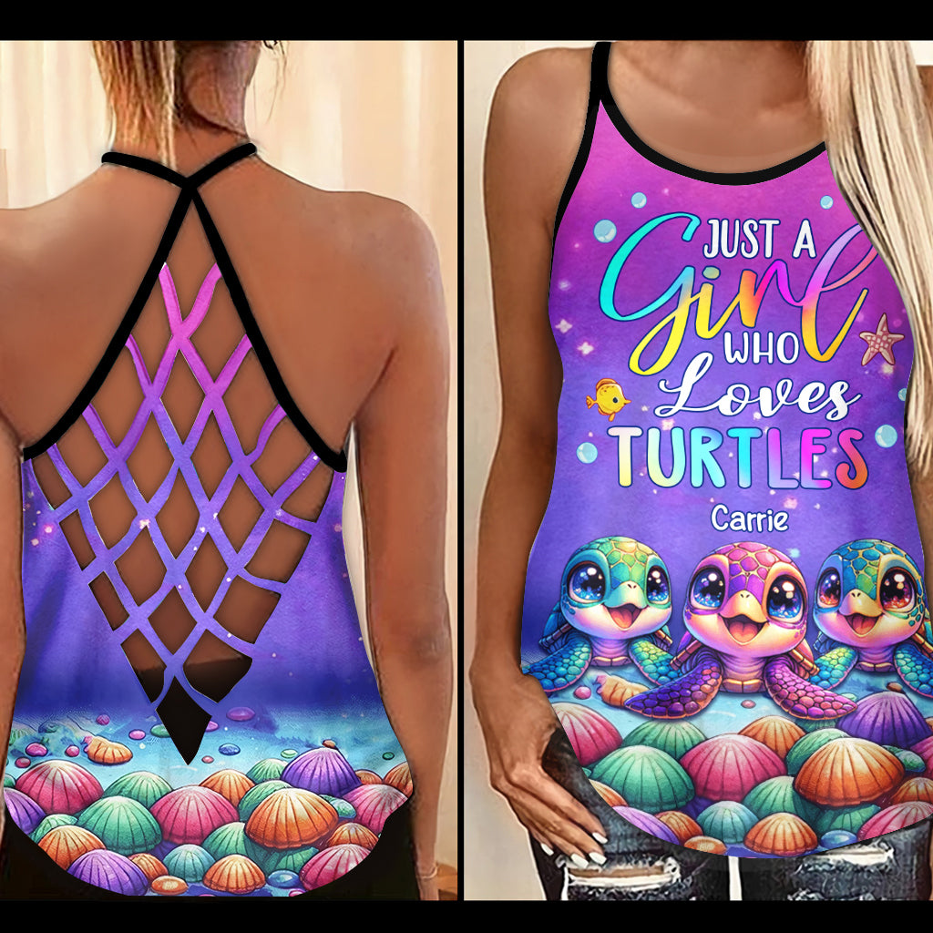 Just A Girl Who Loves Turtles - Personalized Turtle Cross Tank Top