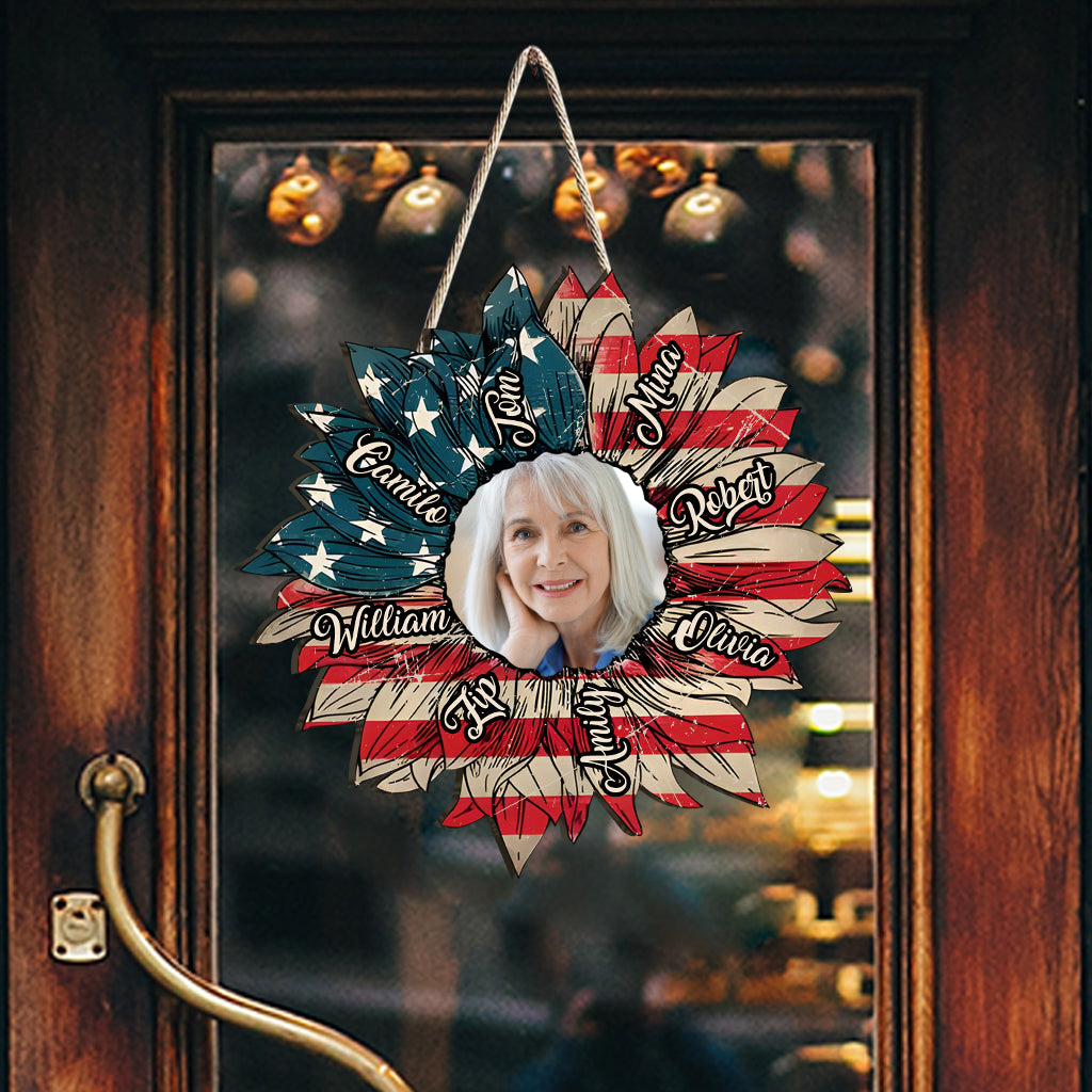Grandma 4th Of July Sunflower - Personalized Grandma Custom Shaped Wood Sign