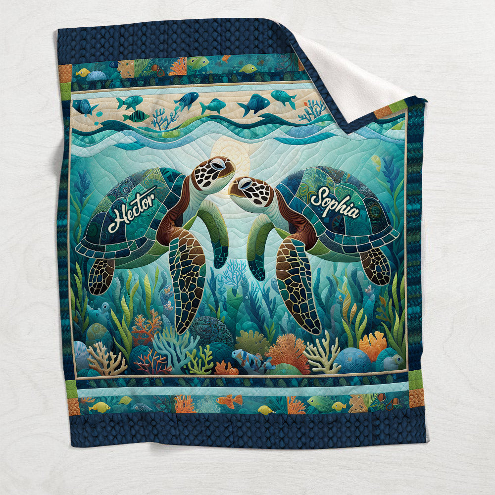 You & Me And The Sea - Personalized Turtle Blanket
