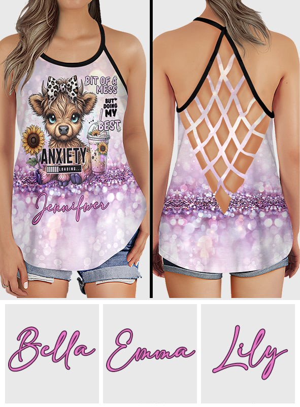 Bit Of Mess But Doing My Best - Personalized Cow Cross Tank Top