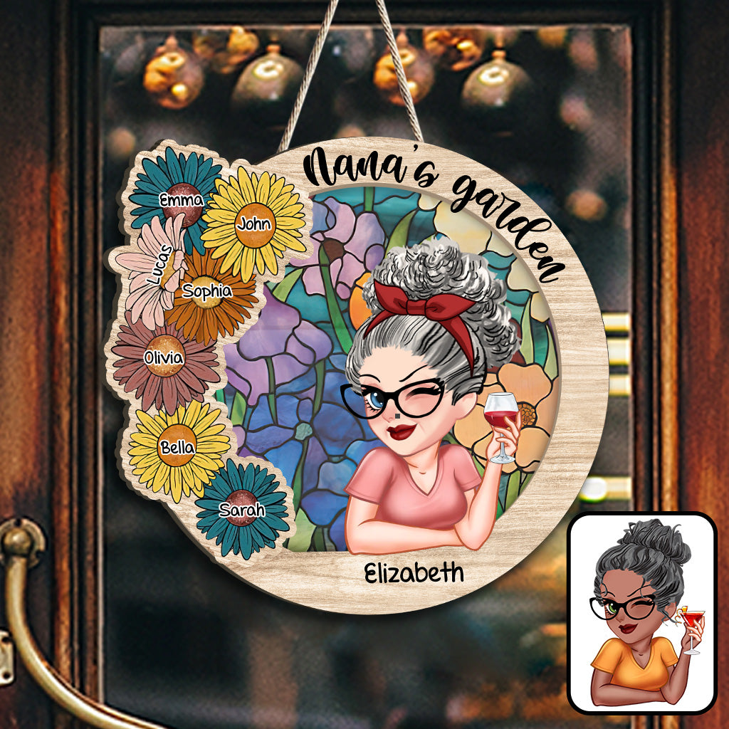 Grandma's Garden - Personalized Grandma Custom Shaped Wood Sign