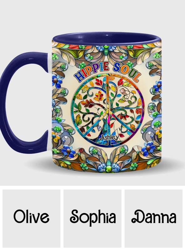 Es ist eine wunderschöne Welt, der Baum des Lebens, Friedenssymbol - personalisierte Tasse mit Hippie-Akzent