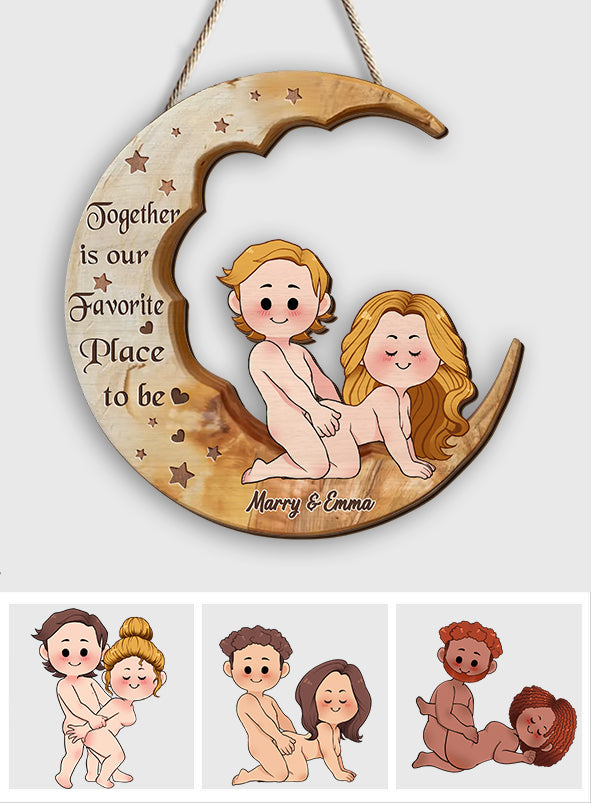 Together Is Our Favourite Place To Be - Personalized Couple Custom Shaped Wood Sign
