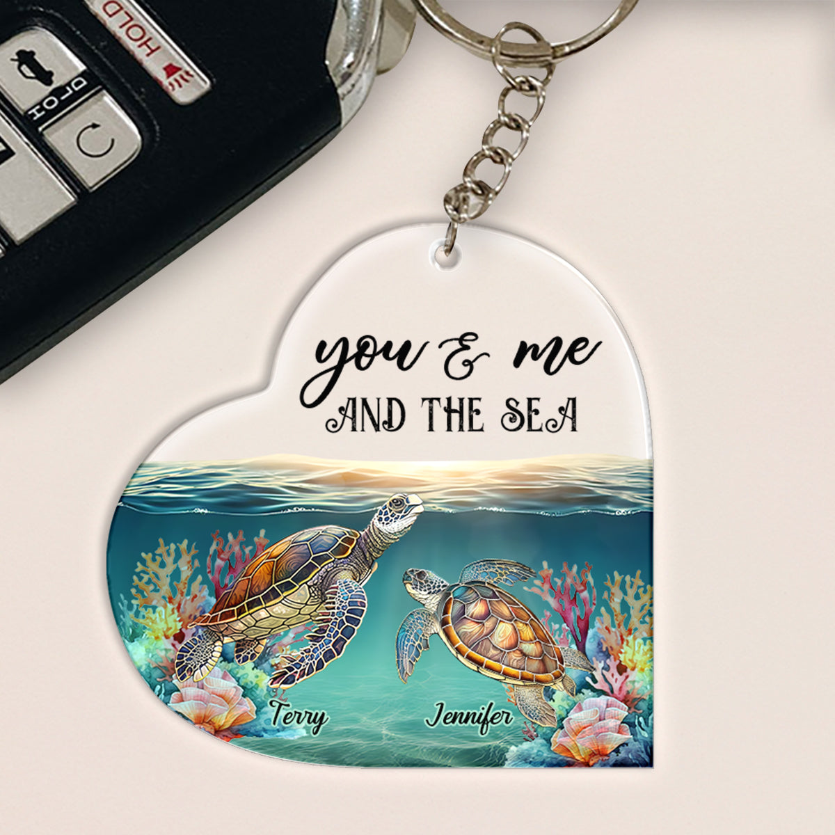 You & Me And The Sea - Personalized Turtle Keychain
