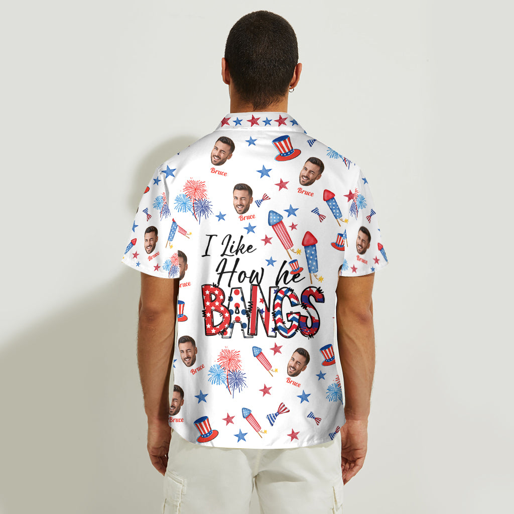 I Like How She Explodes, I Like How He Bangs - Personalized Couple Hawaiian Shirt