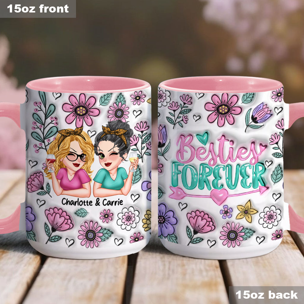 Besties Forever Beautiful Floral Style - Personalized Bestie Accent Mug
