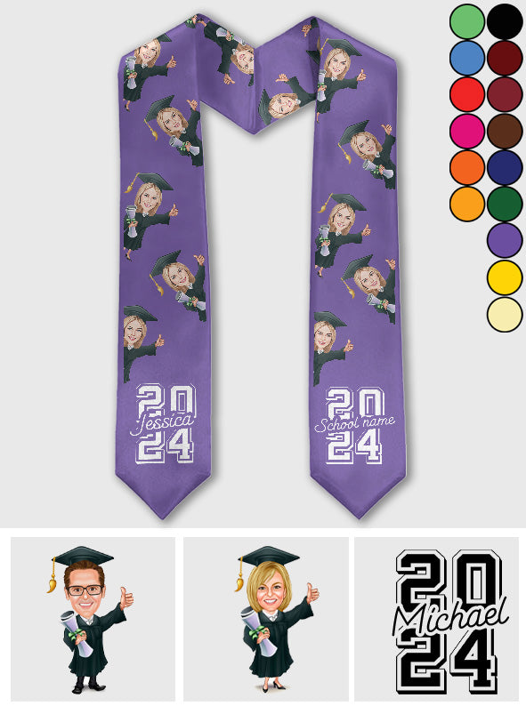 Caricature Funny Character - Personalized Graduation Graduation Stole