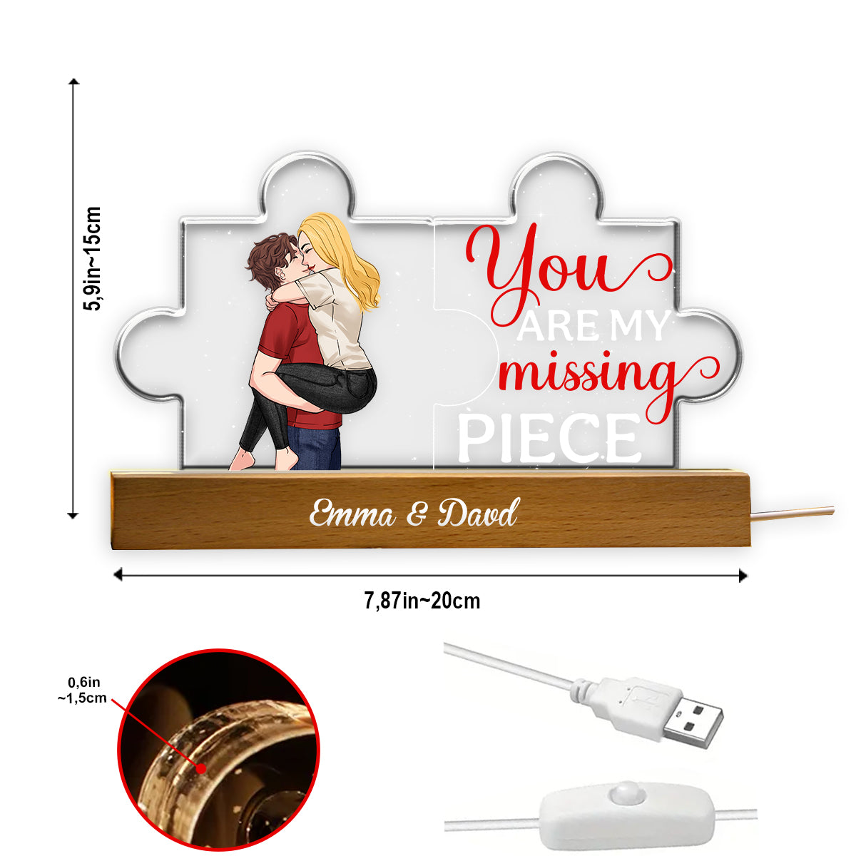 You Are My Missing Piece - Personalized Couple Shaped Led Night Light