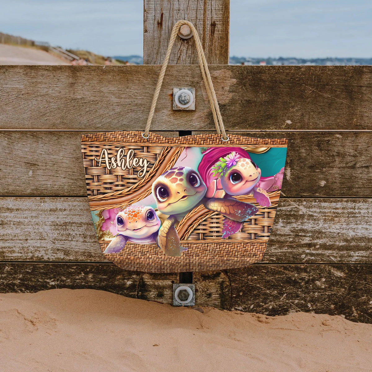 Cute Turtle - Personalized Turtle Beach Bag