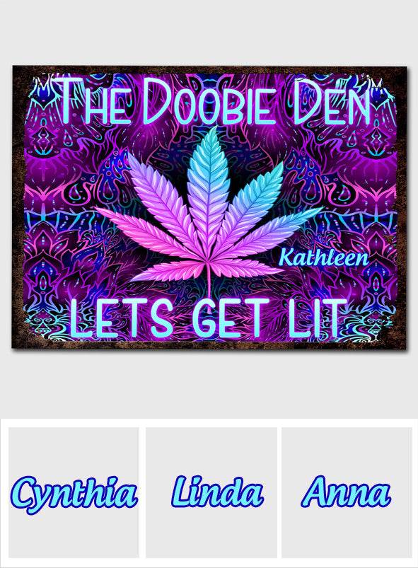 Doobie Den Lets Light Up - Personalisiertes rechteckiges Metallschild mit Weed-Motiv