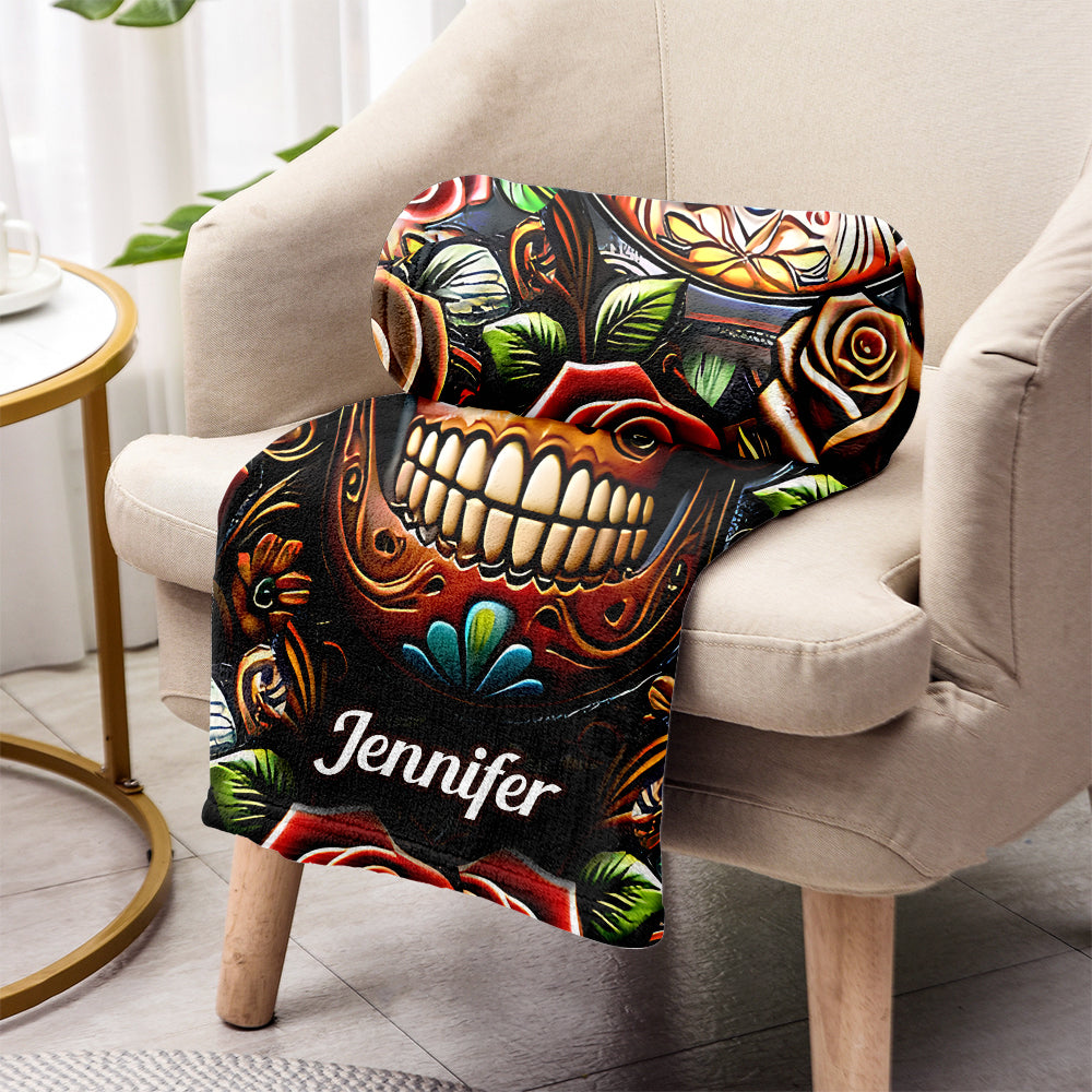 Roses And Skull - Personalized Skull Blanket