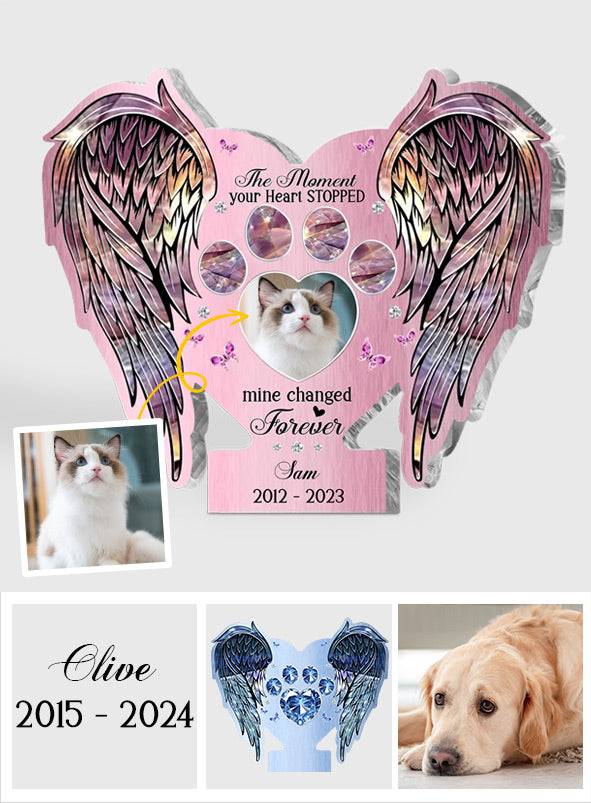 Ailes commémoratives : Tes ailes étaient prêtes, mais mon cœur ne l’était pas – Plaque acrylique personnalisée en forme de chat