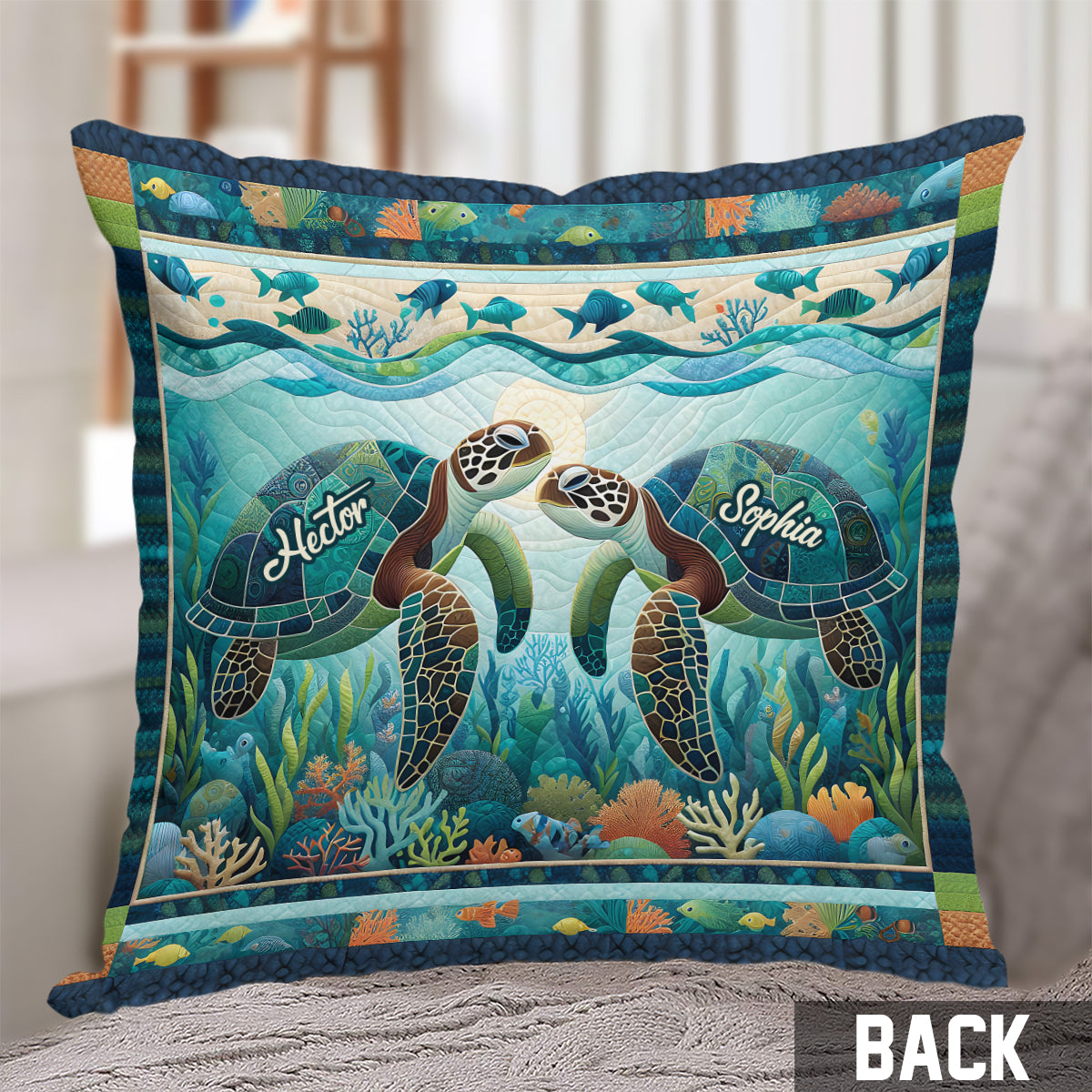 You & Me And The Sea - Personalized Turtle Throw Pillow
