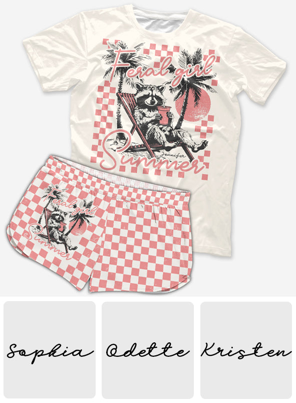 Feral Girl Sommer – Personalisiertes Waschbär-Shirt und Damen-Shorts