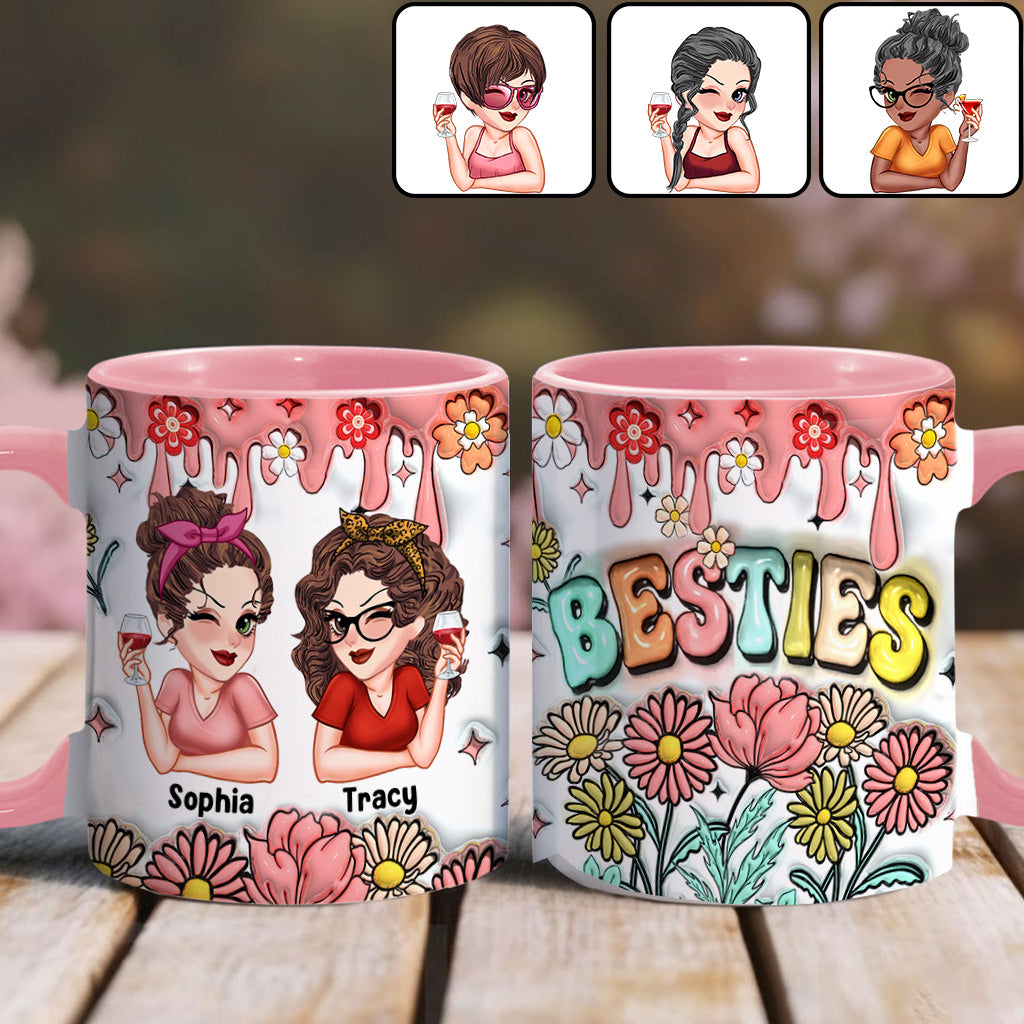 Besties Forever Floral - Personalized Bestie Accent Mug