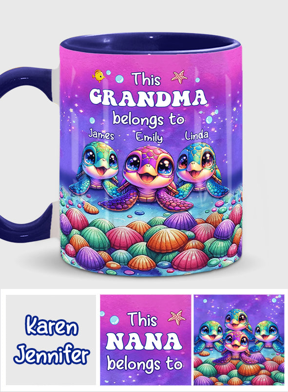 This Grandma Belongs To Sea Turtle Version - Personalized Grandma Accent Mug