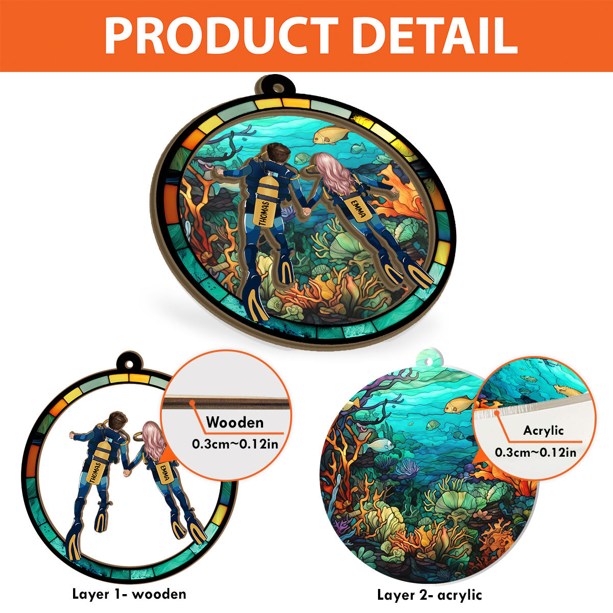 You & Me And The Sea - Personalized Scuba Diving 2 Layered Window Hanging Suncatcher
