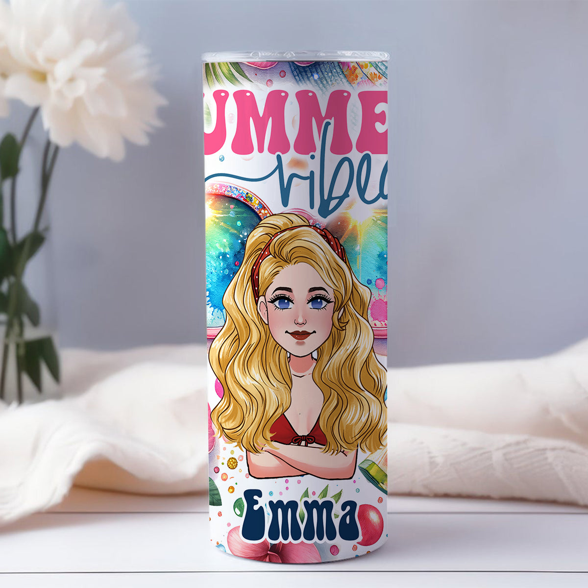 Summer Vibes - Personalized Sea Lover Skinny Tumbler