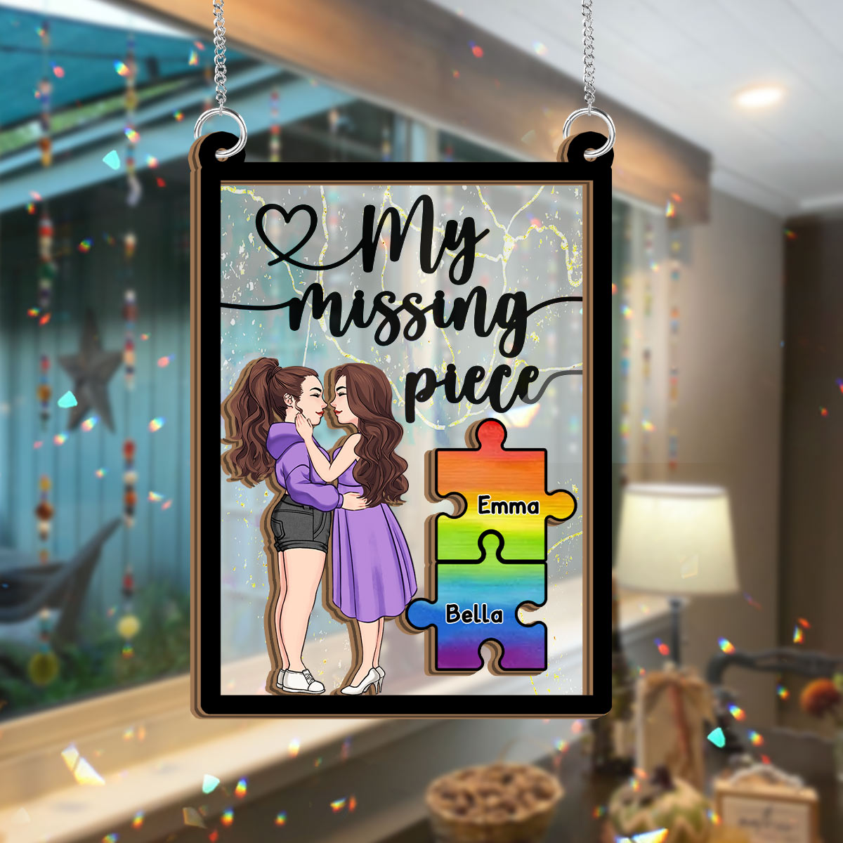 You Are My Missing Piece - Personalized LGBT Support 2 Layered Window Hanging Suncatcher