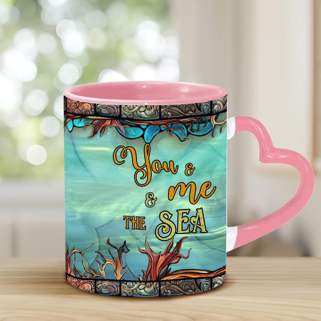 You And Me And The Sea - Personalized Turtle Heart Handle Mug
