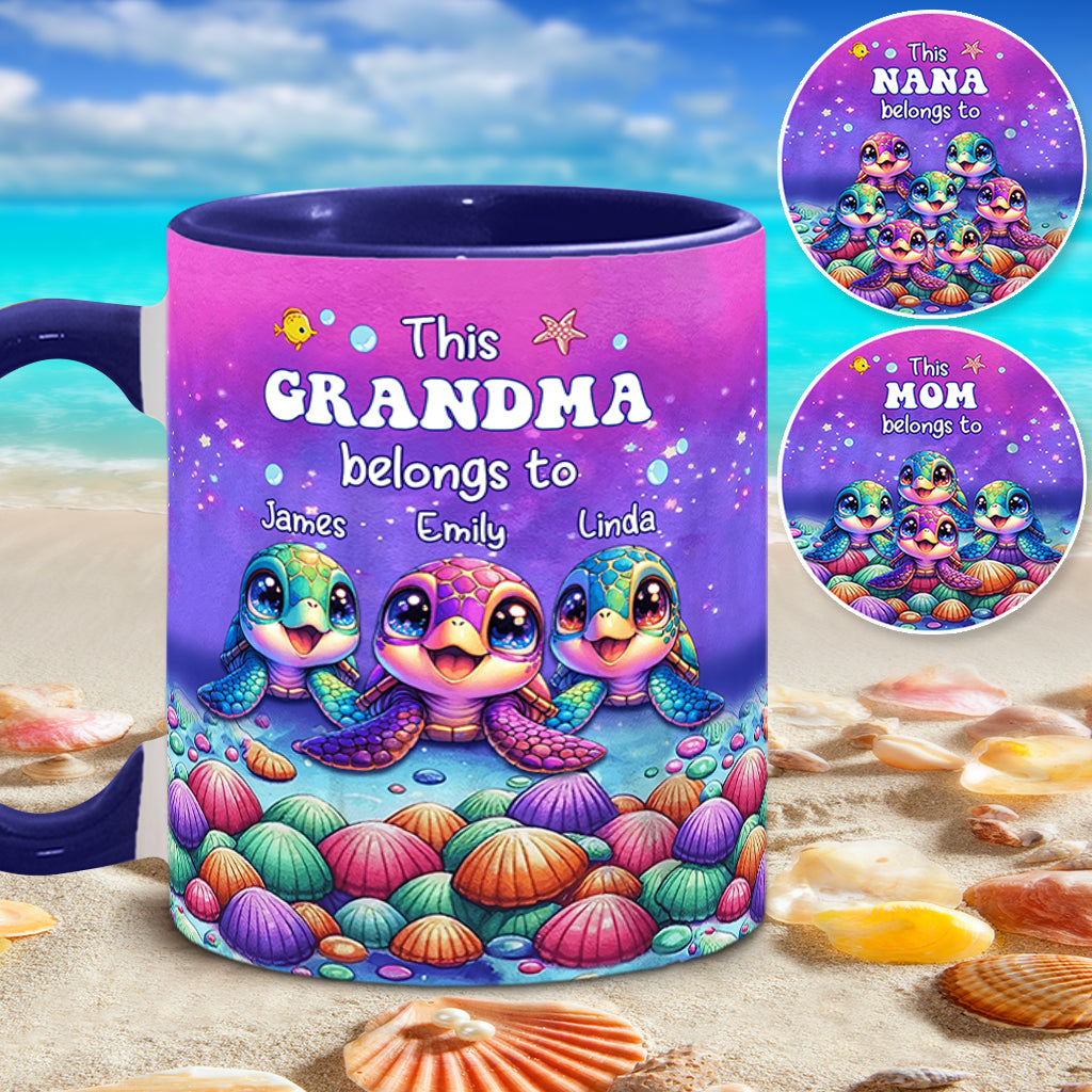 This Grandma Belongs To Sea Turtle Version - Personalized Grandma Accent Mug