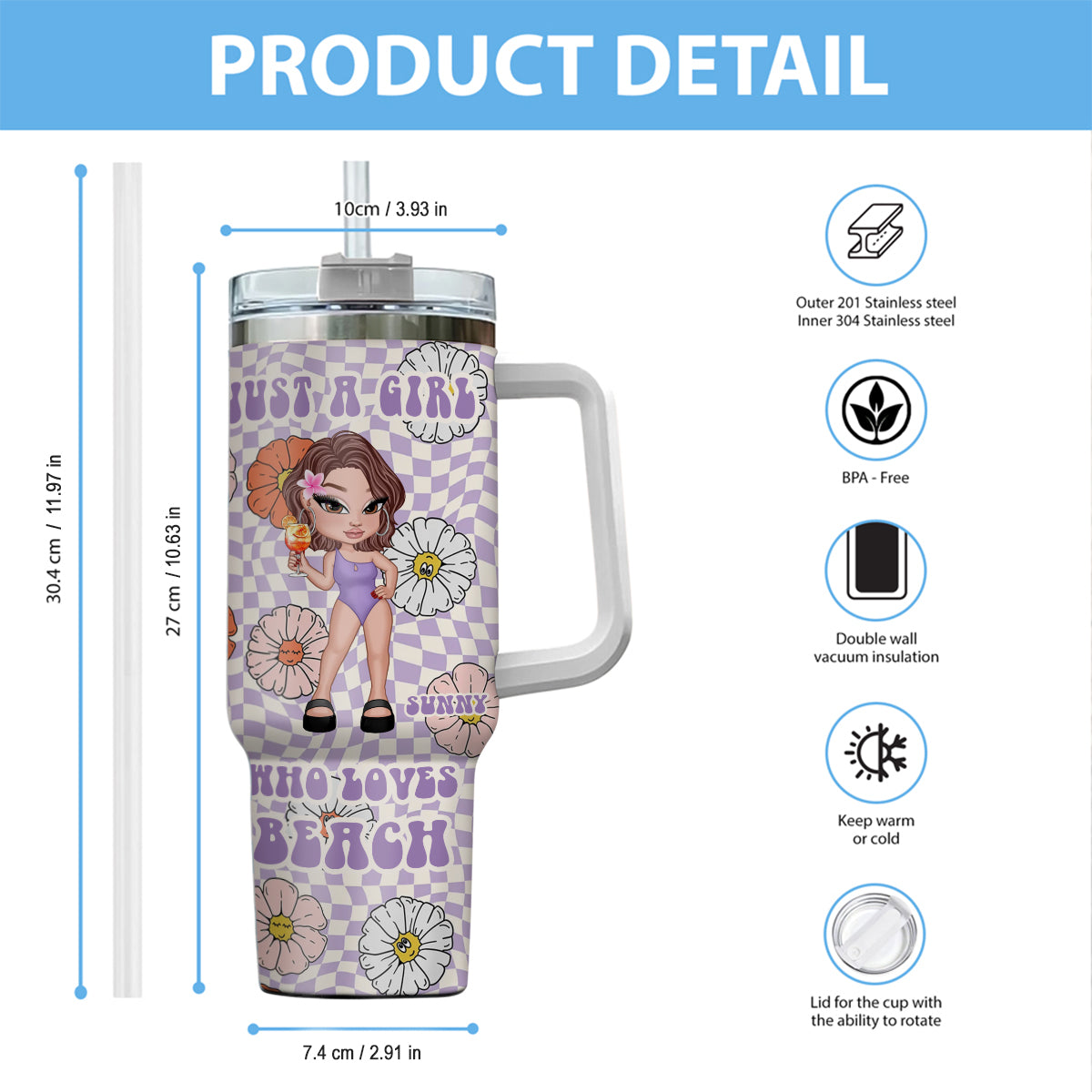 Feral Girl Summer - Personalized Sea Lover Tumbler With Handle