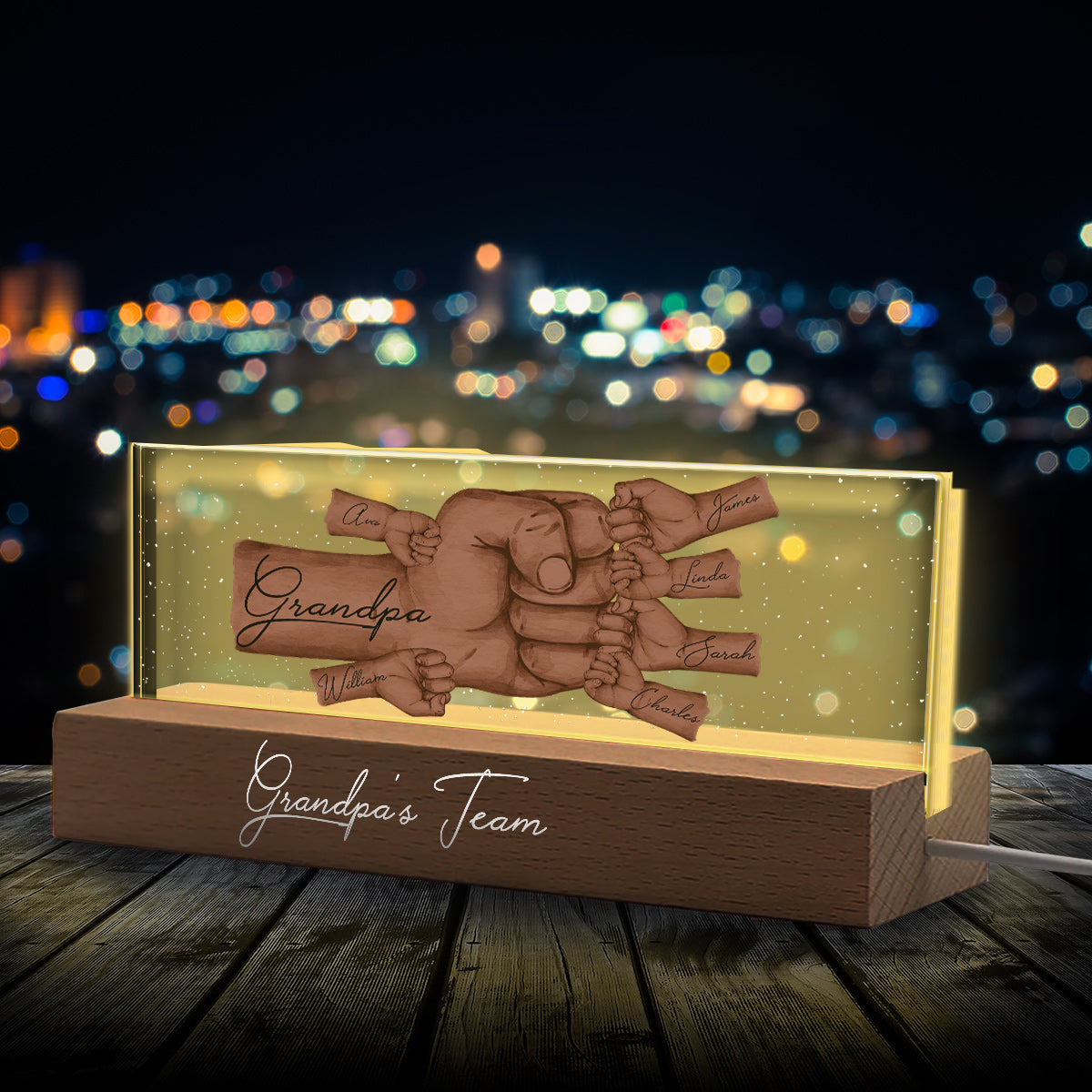 Daddy's Team Fist Bump - Personalized Father Custom LED Night Light