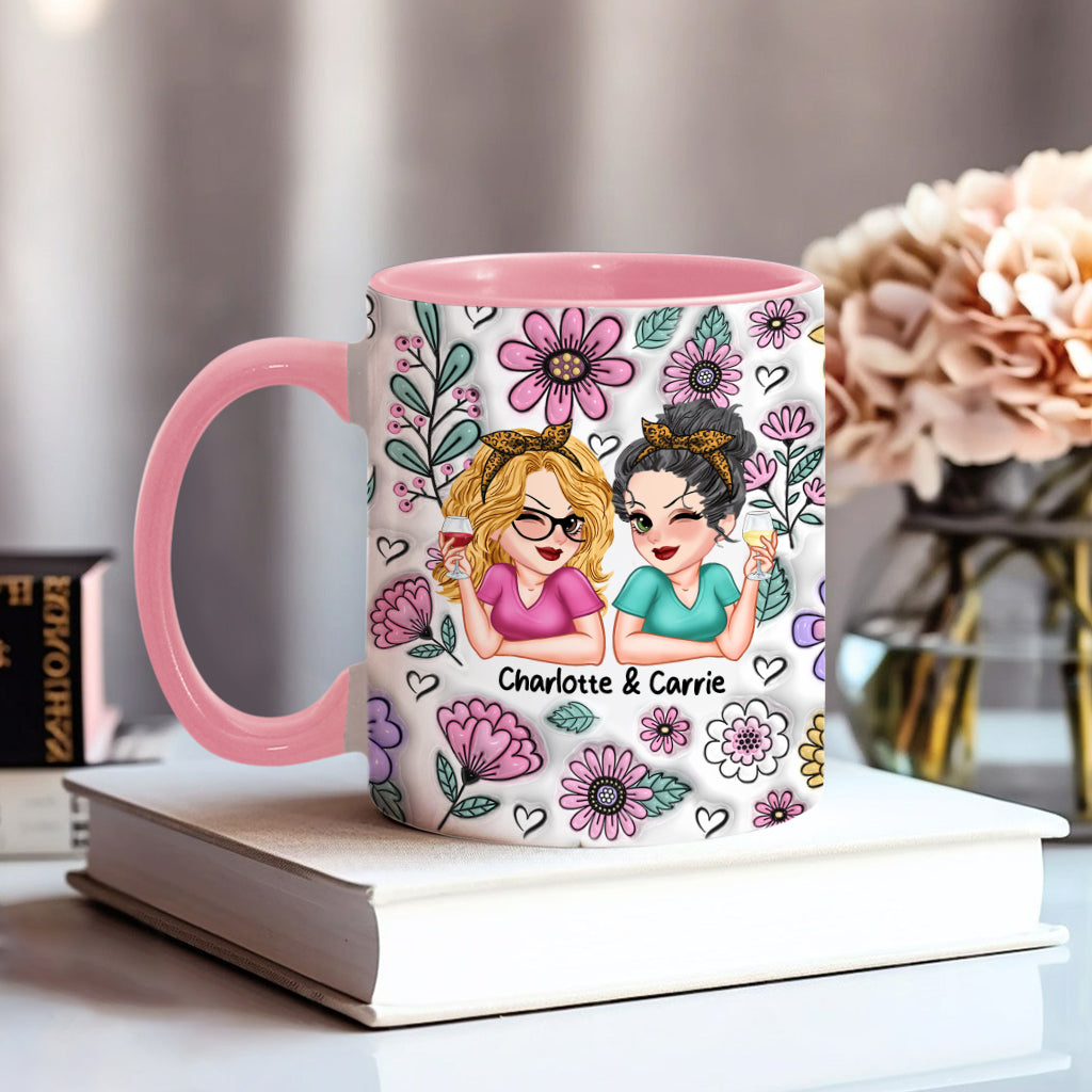 Besties Forever Beautiful Floral Style - Personalized Bestie Accent Mug