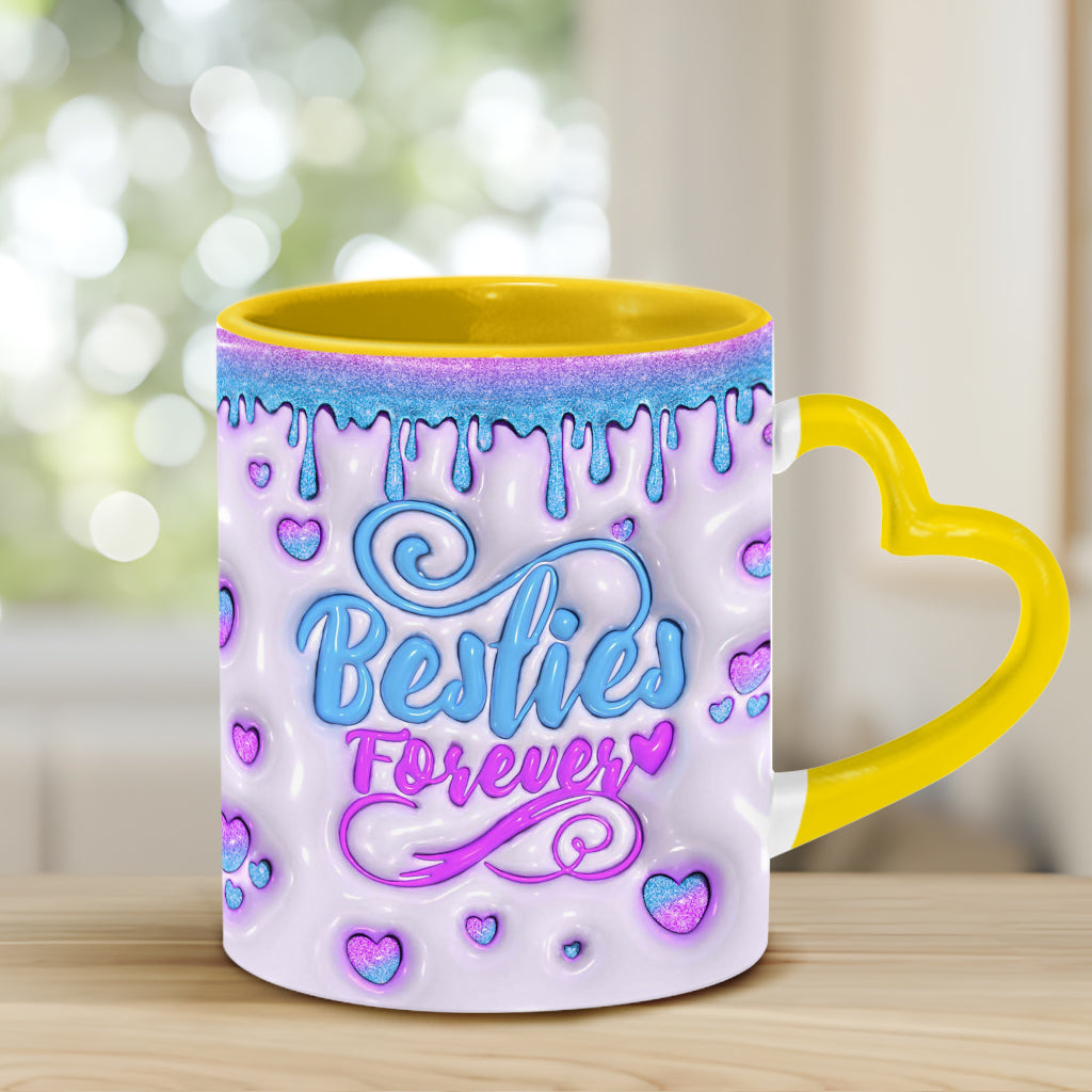 Besties Forever Beautiful Birth Month Flower - Personalized Bestie Heart Handle Mug