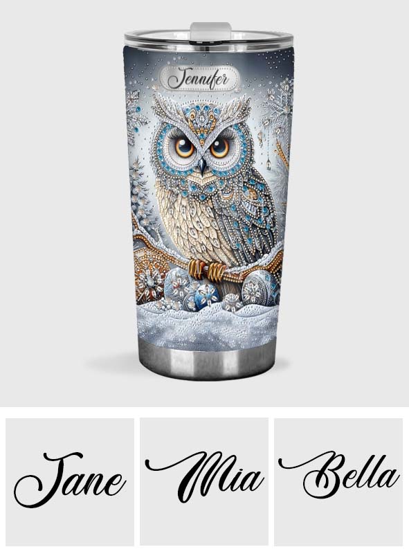 Glitzernde blaue Eule – personalisierter Eulen-Trinkbecher
