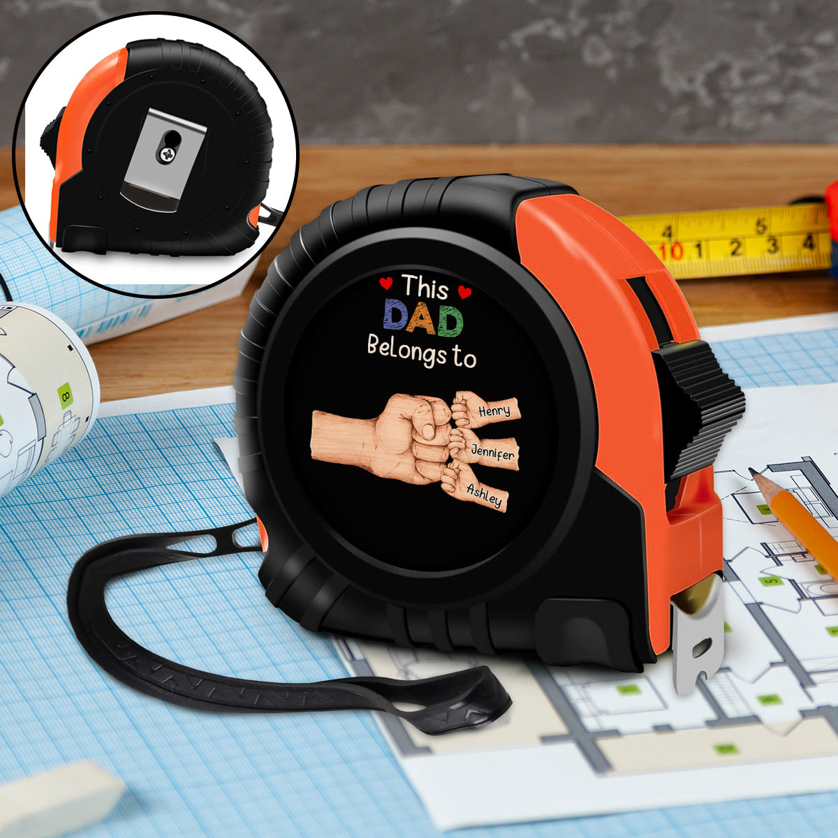 This Dad / Grandpa Belongs To Fist Bump - Personalized Father Measure Tape